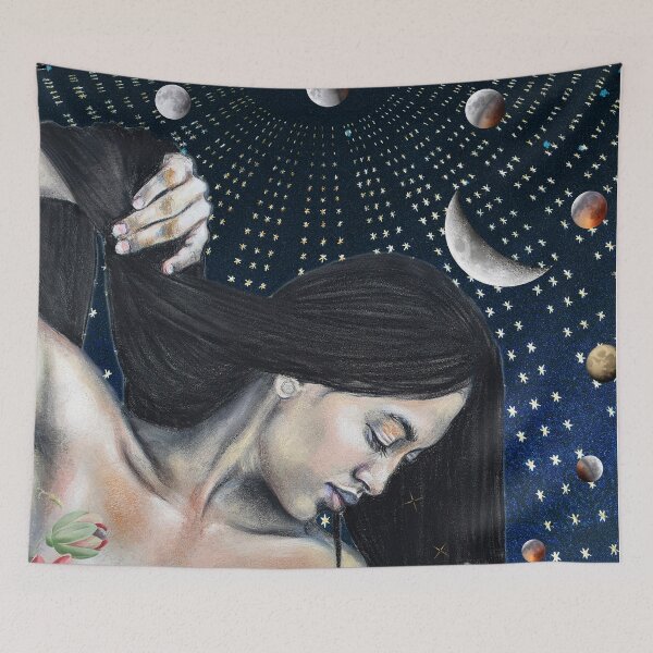 Item preview, Queen of the Night sky-Divine Feminine Chalk Pastel and Collage Artwork designed and sold by Laini Eckardt.