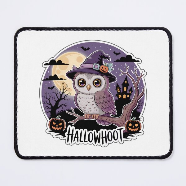 Item preview, Hallowhoot – Cute Halloween Owl Sticker | Chibi Owl with Haunted Castle & Moon designed and sold by Nuist25.