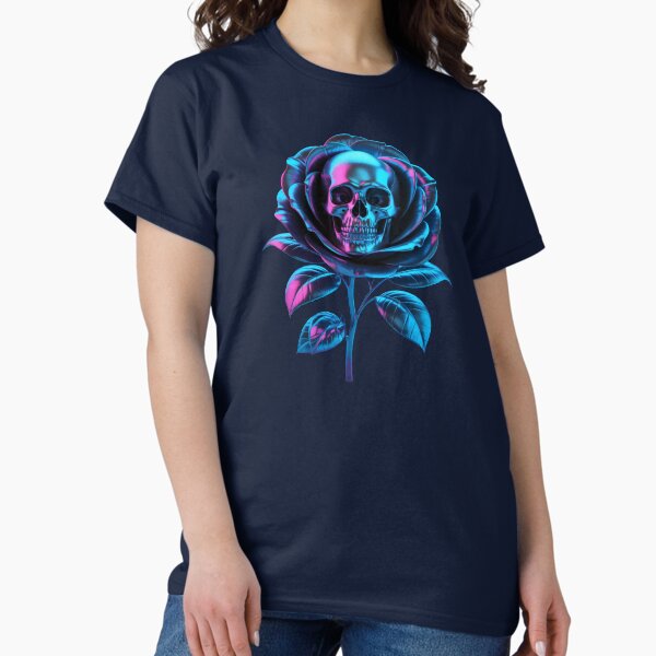 Aperçu de l'œuvre Néon Crâne Rose Fleur Gothique Bleu Violet créée et vendue par Parkerzz.