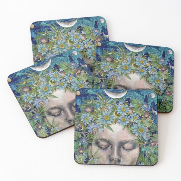 Item preview, Queen of the Dark Moon-Divine Feminine Chalk and Collage Artwork designed and sold by Laini Eckardt.