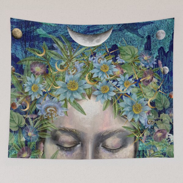 Item preview, Queen of the Dark Moon-Divine Feminine Chalk and Collage Artwork designed and sold by Laini Eckardt.