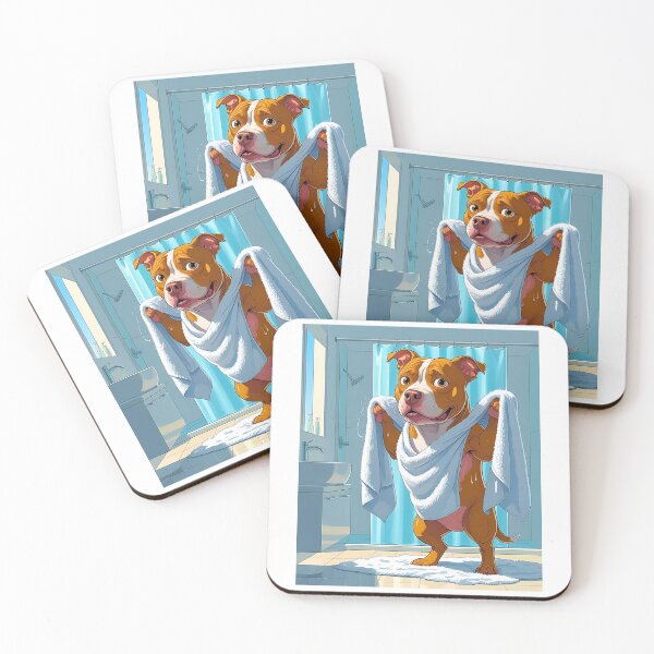 Item preview, Funny Pitbull After Shower – Cute Cartoon Dog Toweling Off designed and sold by Fredster1966.