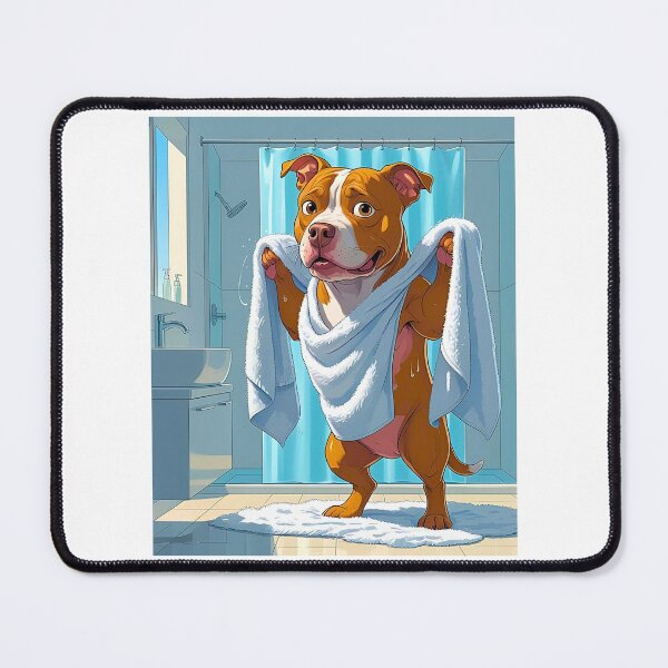 Item preview, Funny Pitbull After Shower – Cute Cartoon Dog Toweling Off designed and sold by Fredster1966.
