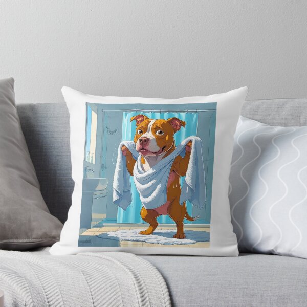 Item preview, Funny Pitbull After Shower – Cute Cartoon Dog Toweling Off designed and sold by Fredster1966.