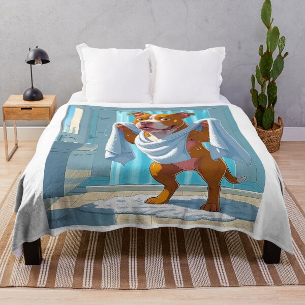 Item preview, Funny Pitbull After Shower – Cute Cartoon Dog Toweling Off designed and sold by Fredster1966.
