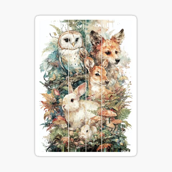 Item preview, Autumnal forest collage with vintage woodland animal illustration. designed and sold by Peter's Big Shop.
