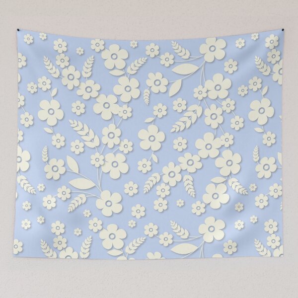 Item preview, Off-White Lace Flowers on Blue designed and sold by SaintlyScrbblz.