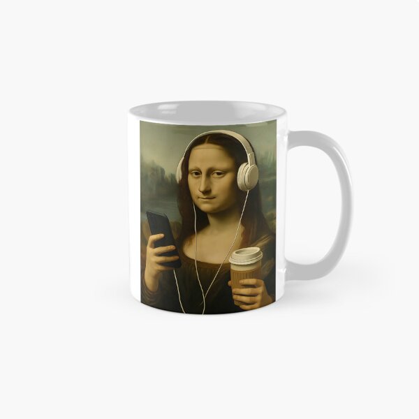 Item preview, Mona Lisa with Headphones and Coffee designed and sold by paulrommer.