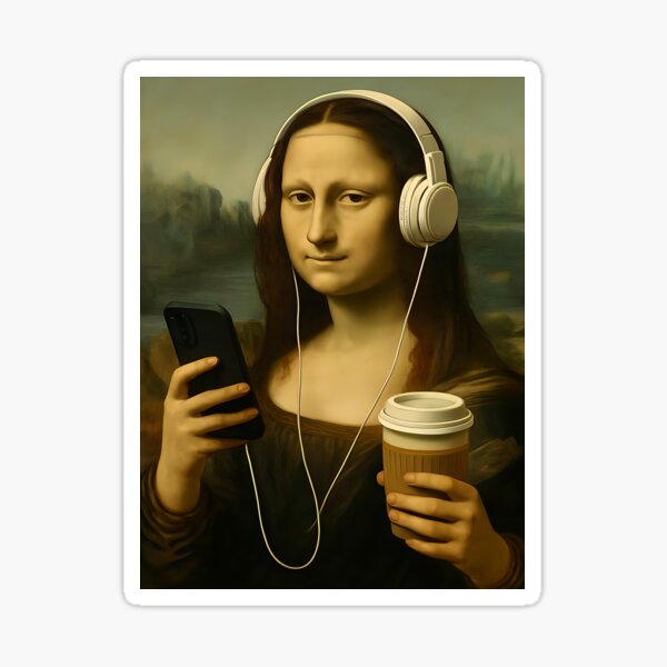Item preview, Mona Lisa with Headphones and Coffee designed and sold by paulrommer.