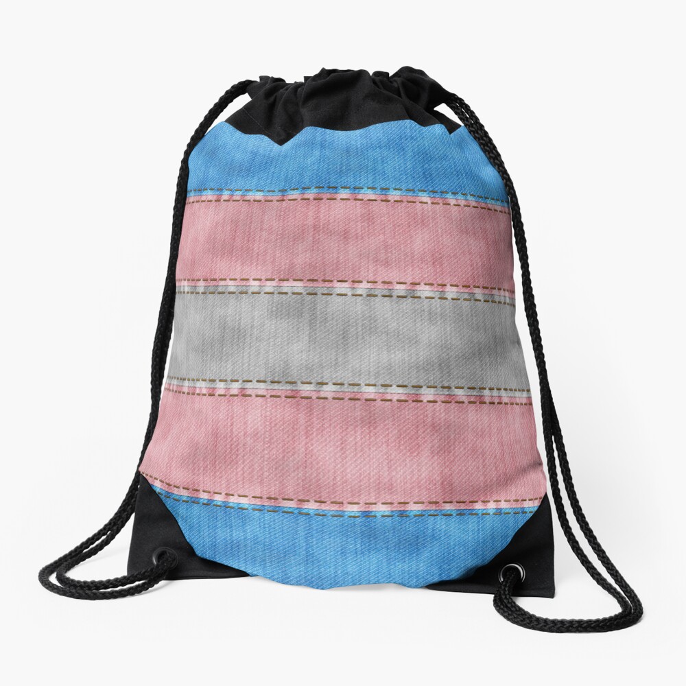 Transgender Denim Flag Drawstring Bag