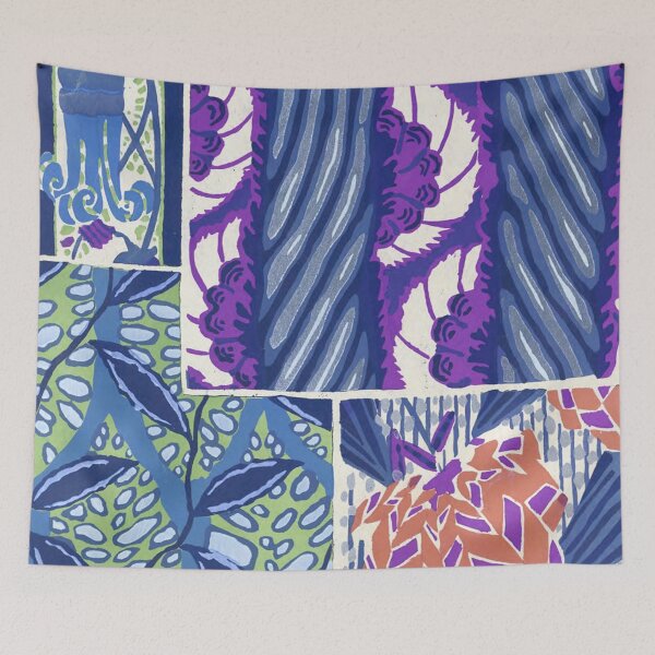 Item preview, Bold Vintage Botanical Collage – Art Deco Floral Pattern in Blue, Purple, Coral designed and sold by trajeado14.