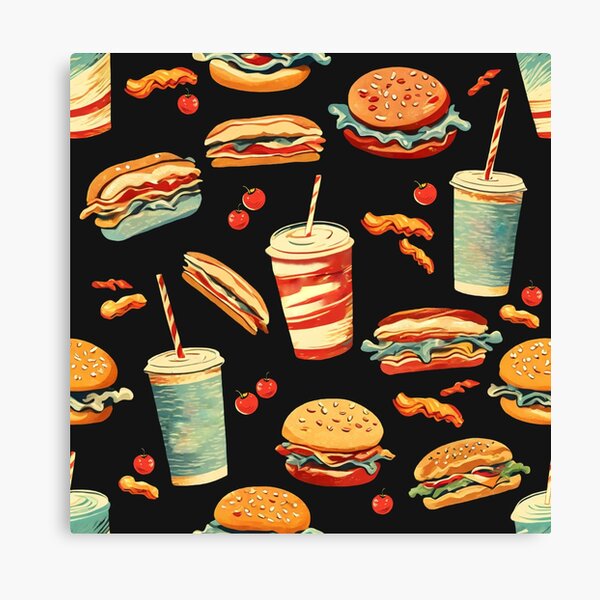 Item preview, Fast Food and Drinks Pattern | Retro Style designed and sold by UnhingedBird.