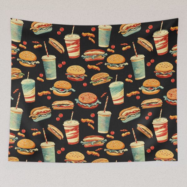 Item preview, Fast Food and Drinks Pattern | Retro Style designed and sold by UnhingedBird.