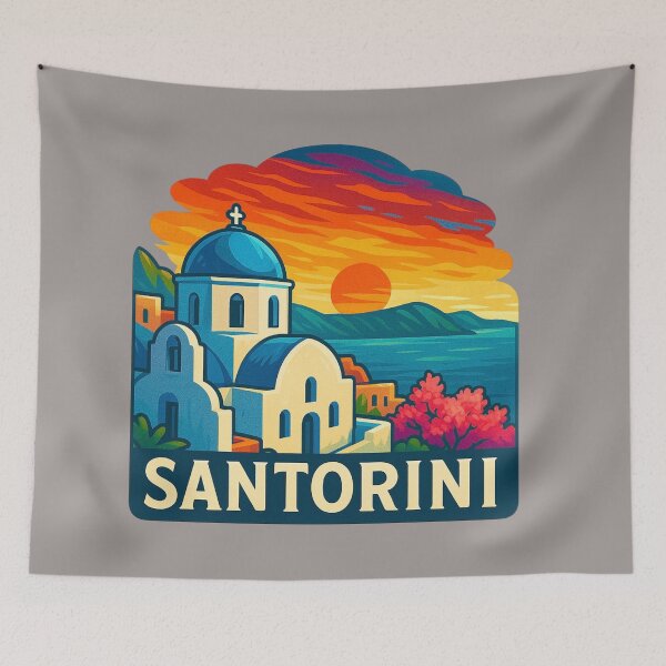 Item preview, Santorini Sunset - Blue Domes & Aegean Views designed and sold by Myra365Art.