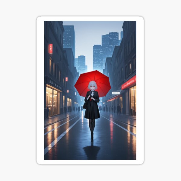 Item preview, "Crimson Umbrella in the Rain" – Anime Noir City Poster designed and sold by SEIMEI2025.