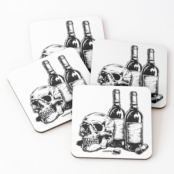 Item preview, Skull and Wine Bottles – Gothic Drink & Death Ink Illustration designed and sold by inkoutninja.