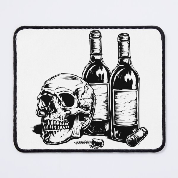 Item preview, Skull and Wine Bottles – Gothic Drink & Death Ink Illustration designed and sold by inkoutninja.