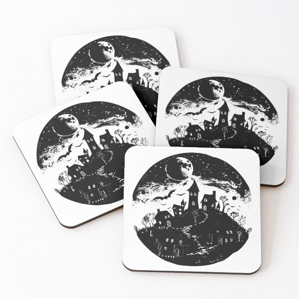 Item preview, Haunted Hilltop Village – Spooky Halloween Night Ink Art designed and sold by inkoutninja.