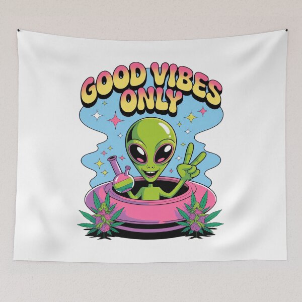 Item preview, Good Vibes Only Alien – Retro Weedcore Psychedelic Space Design designed and sold by ARTReMi.