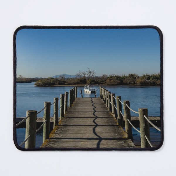 Item preview, Wooden Pier and Motorboat on a Quiet Portuguese River designed and sold by expat-camera.