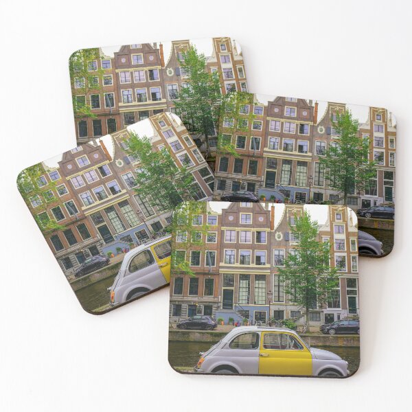 Item preview, Yellow-and-White Fiat 500 by an Amsterdam Canal designed and sold by expat-camera.