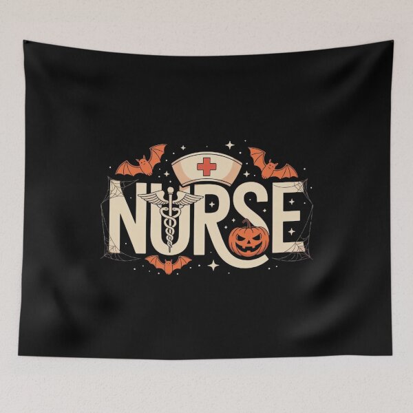 Item preview, Halloween Nurse Typography – Spooky Medical Design with Bats & Pumpkin designed and sold by ARTReMi.
