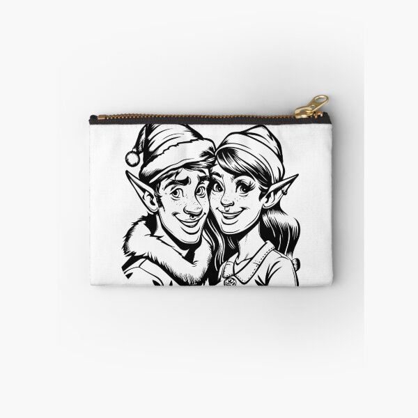 Item preview, Christmas Elf Couple – Festive Holiday Ink Drawing designed and sold by inkoutninja.