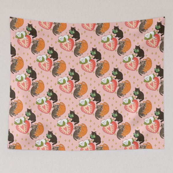 Item preview, Cute cats, books, strawberries and stars pattern designed and sold by SpiritedArtwork.