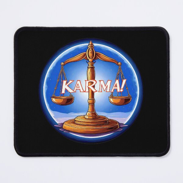 Item preview, A representation of A scale of Justice with the big phrase "KARMA!" in the centre Inside a circle. designed and sold by Giulivo Store Graphic.