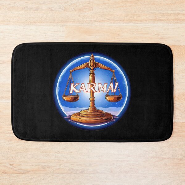 Item preview, A representation of A scale of Justice with the big phrase "KARMA!" in the centre Inside a circle. designed and sold by Giulivo Store Graphic.