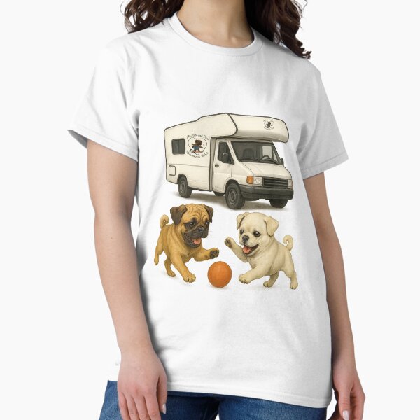 Item preview, Aventuras con carlinos en la carretera: diversión frente a la autocaravana designed and sold by MitMopsundHerz Rosinchens_Welt.