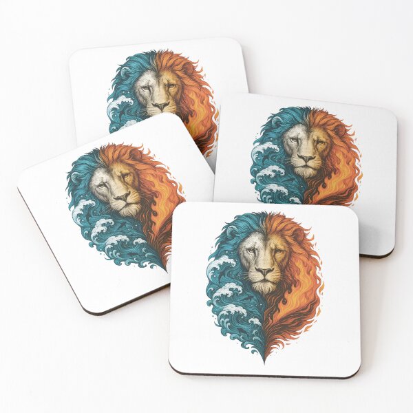 Item preview, Elemental Lion: Fierce Water and Fire Yin Yang Design designed and sold by Shoot-The-Moon.