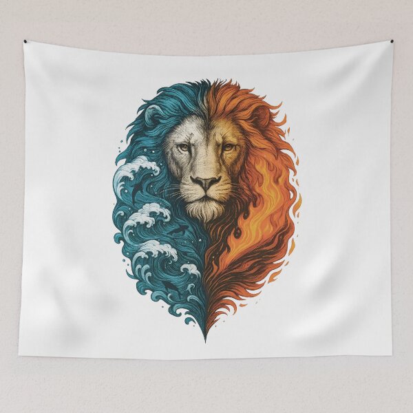 Item preview, Elemental Lion: Fierce Water and Fire Yin Yang Design designed and sold by Shoot-The-Moon.