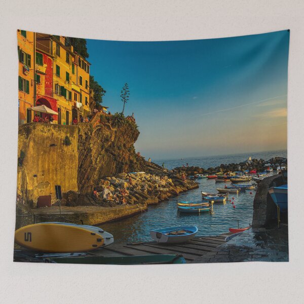 Item preview, Sunset Riomaggiore boat harbour, Cinque Terre designed and sold by Steven Weeks.