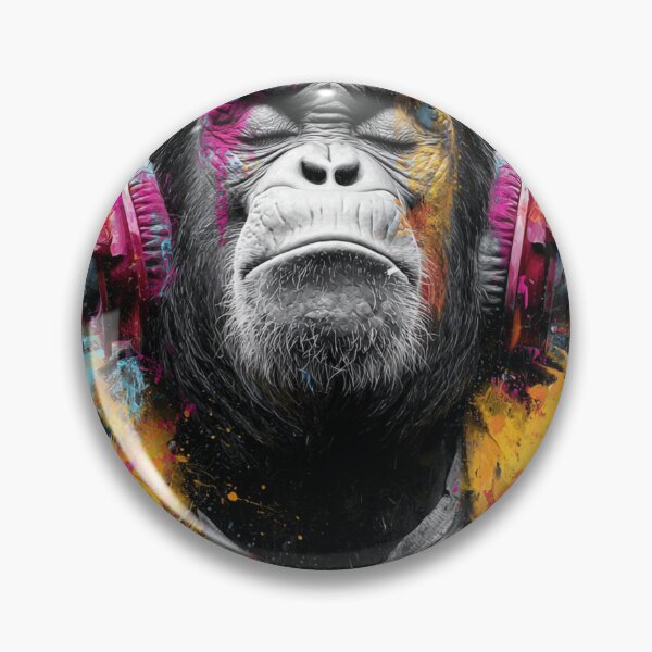 Item preview, Dj Monkey Thinker Colorful Strokes With Headphones Art designed and sold by GrinGalore.