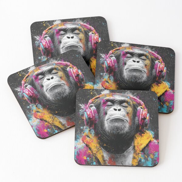 Artikelvorschau, Dj Monkey Thinker Bunte Striche mit Kopfhörerkunst entworfen und verkauft von GrinGalore.