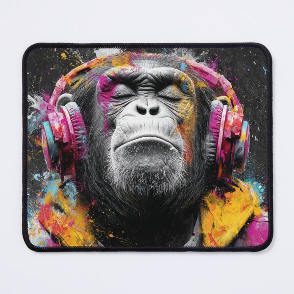 Item preview, Dj Monkey Thinker Colorful Strokes With Headphones Art designed and sold by GrinGalore.