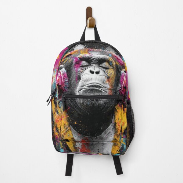 Item preview, Dj Monkey Thinker Colorful Strokes With Headphones Art designed and sold by GrinGalore.