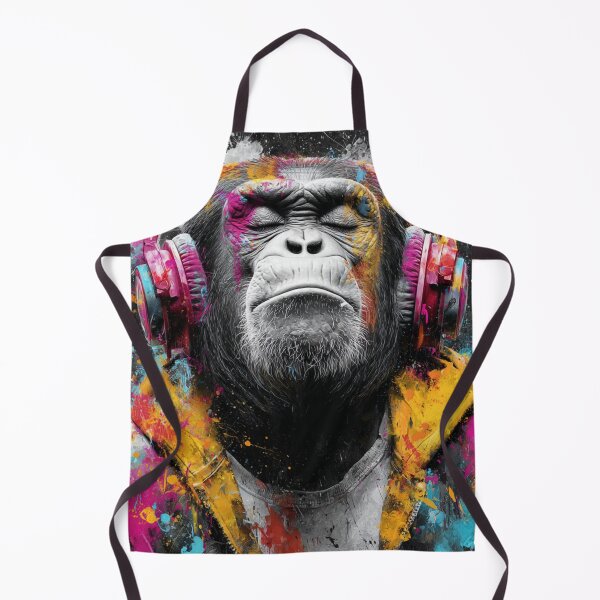 Item preview, Dj Monkey Thinker Colorful Strokes With Headphones Art designed and sold by GrinGalore.