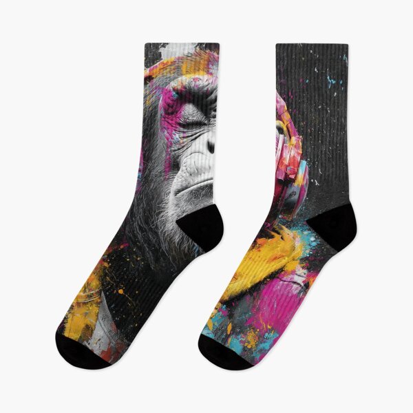 Item preview, Dj Monkey Thinker Colorful Strokes With Headphones Art designed and sold by GrinGalore.