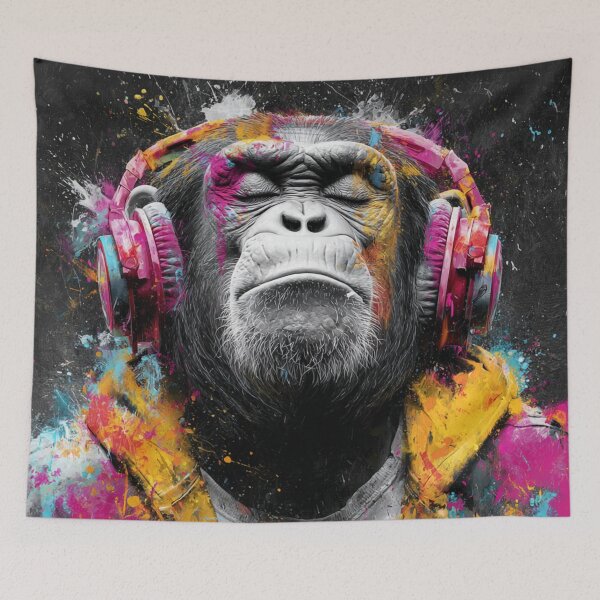 Item preview, Dj Monkey Thinker Colorful Strokes With Headphones Art designed and sold by GrinGalore.