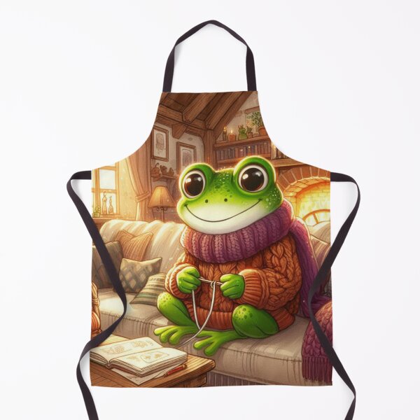 Item preview, Cozy Knitting Frog by the Fireplace – Warm Cottagecore Vibes designed and sold by Zezeshop1.