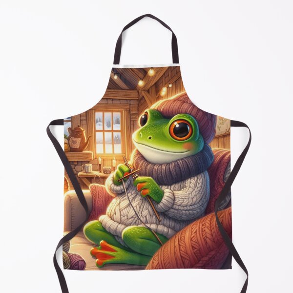 Item preview, Knitting Frog by the Fireplace – Cozy Cottagecore Vibes & Wholesome Winter Moo designed and sold by Zezeshop1.