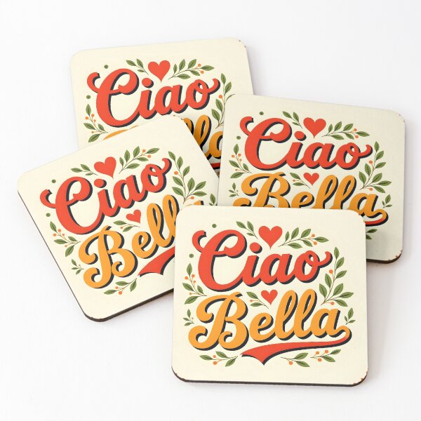 Item preview, Ciao Bella – Vintage Love Italy Text with Leaves & Red Hearts designed and sold by EmeraldeaArt.