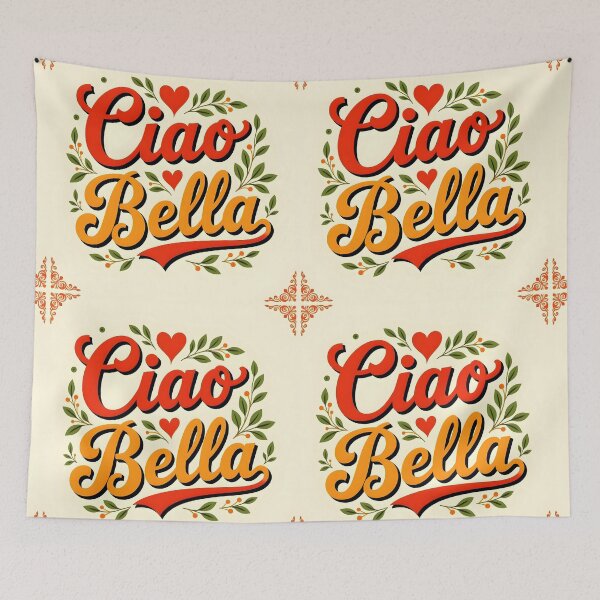 Item preview, Ciao Bella – Vintage Love Italy Text with Leaves & Red Hearts designed and sold by EmeraldeaArt.