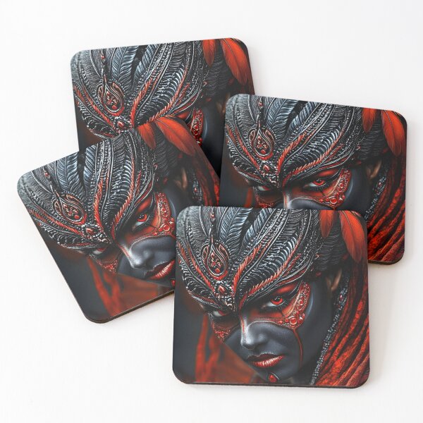 Item preview, Captivating Masked Enigma in Vibrant Red and Black designed and sold by Artessie.