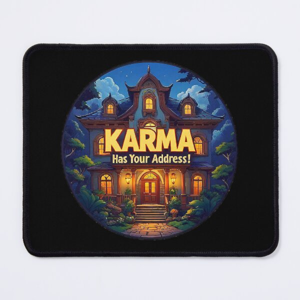 Item preview, A representation A house with the big phrase "KARMA HAS YOUR ADDRESS!" in the centre Inside a circle designed and sold by Giulivo Store Graphic.