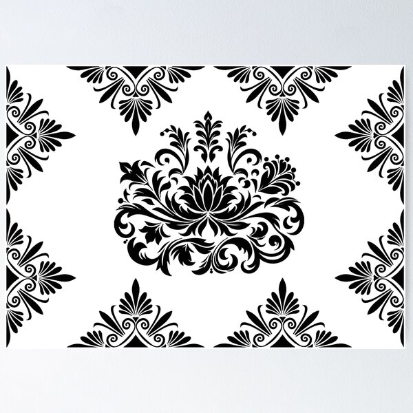 Item preview, Elegant Thai Damask Pattern, Classic Black & White Ornament designed and sold by Dailyprintstyle.