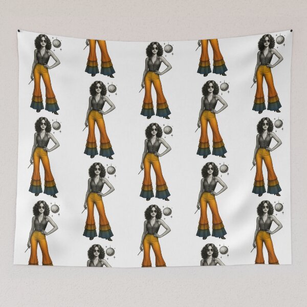 Item preview, Retro 70s Disco Queen in Funky Bell Bottoms with Mirror Ball designed and sold by Shoot-The-Moon.