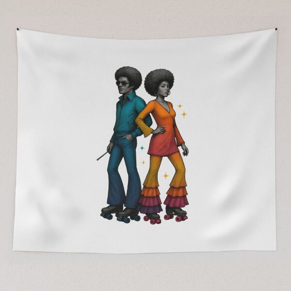 Item preview, Retro 70s Disco Roller Skaters in Funky Bell Bottoms designed and sold by Shoot-The-Moon.